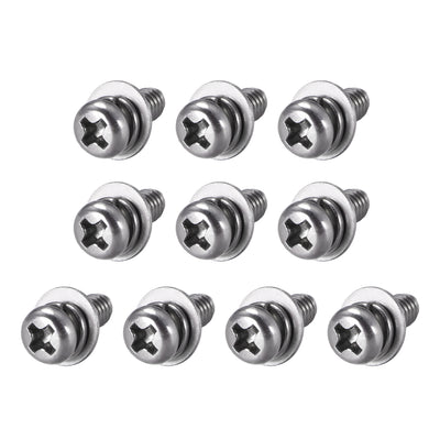 Harfington M4 x 8mm Stainless Steel Phillips Pan Head Machine Screws Bolts Combine with Spring Washer and Plain Washers 10pcs