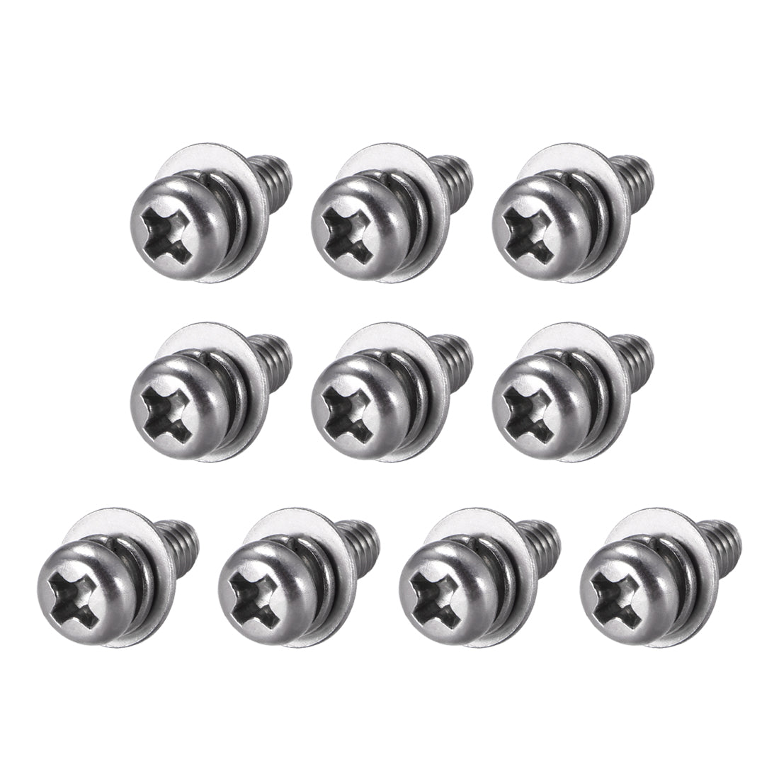 Harfington M4 x 8mm Stainless Steel Phillips Pan Head Machine Screws Bolts Combine with Spring Washer and Plain Washers 10pcs