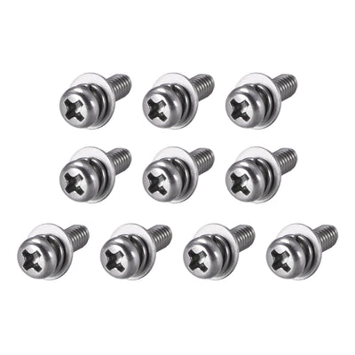 Harfington Phillips Pan Head Machine Screws Bolts Combine with Spring Washer and Plain Washers 10pcs