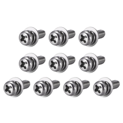 Harfington Phillips Pan Head Machine Screws Bolts Combine with Spring Washer and Plain Washers 10pcs