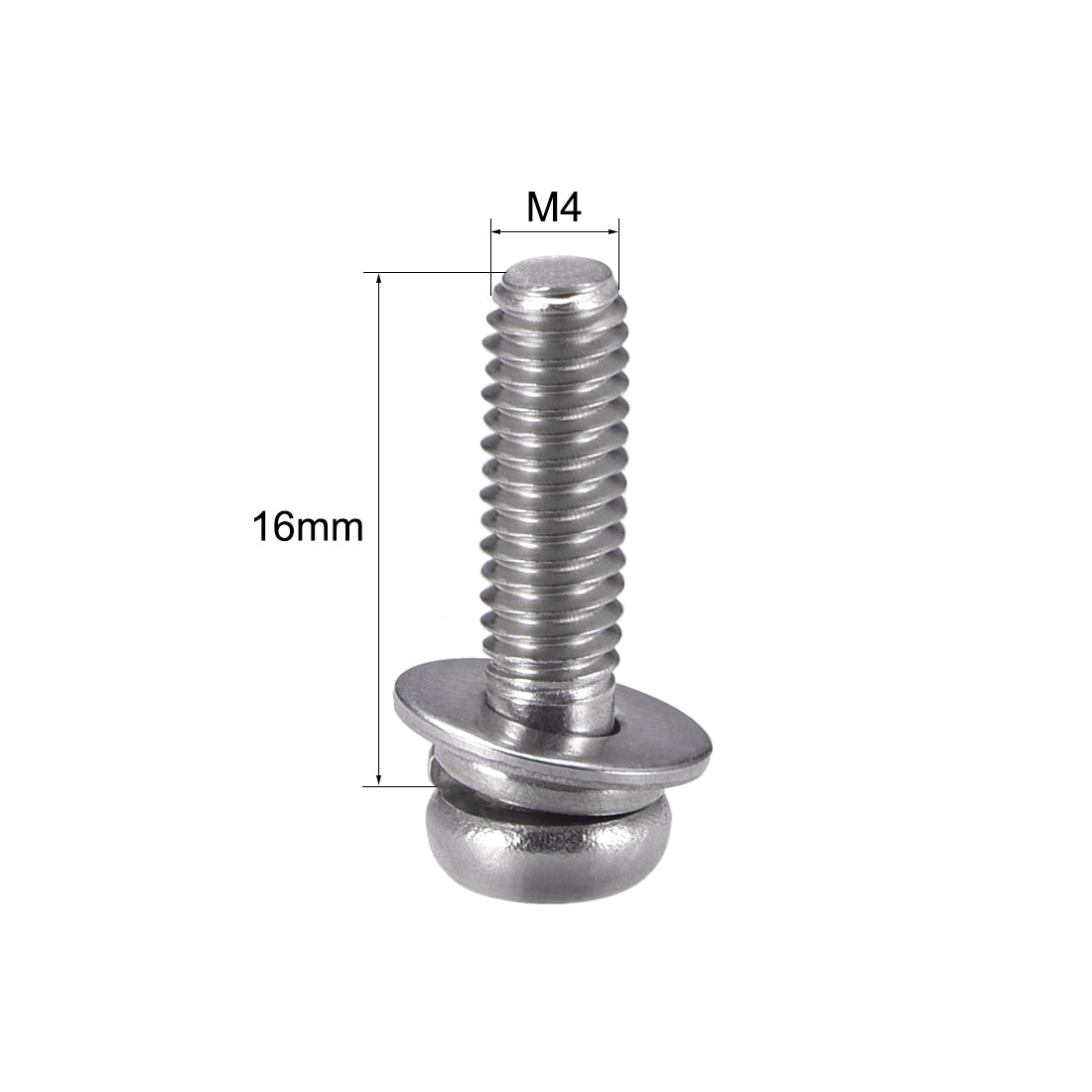 Harfington M4 x 16mm Stainless Steel Phillips Pan Head Machine Screws Bolts Combine with Spring Washer and Plain Washers 10pcs