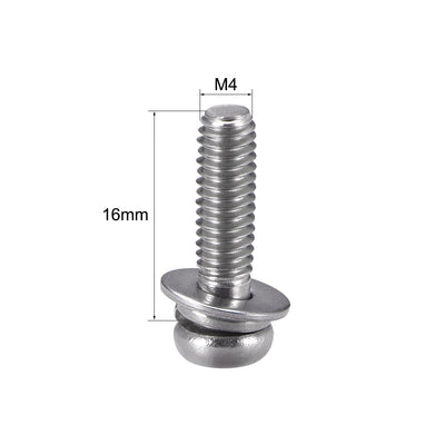 Harfington M4 x 16mm Stainless Steel Phillips Pan Head Machine Screws Bolts Combine with Spring Washer and Plain Washers 10pcs