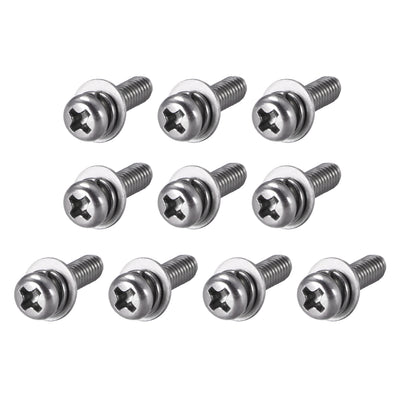 Harfington M4 x 16mm Stainless Steel Phillips Pan Head Machine Screws Bolts Combine with Spring Washer and Plain Washers 10pcs