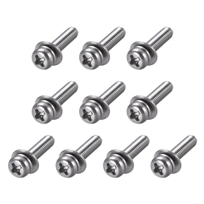 Harfington Phillips Pan Head Machine Screws Bolts Combine with Spring Washer and Plain Washers 10pcs