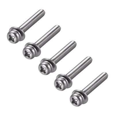 Harfington Phillips Pan Head Machine Screws Bolts with Spring Washer and Plain Washers 5pcs