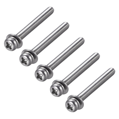 Harfington Phillips Pan Head Machine Screws Bolts with Spring Washer and Plain Washers 5pcs