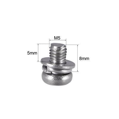 Harfington Phillips Pan Head Machine Screws Bolts w Spring Washer and Plain Washers, 5pcs