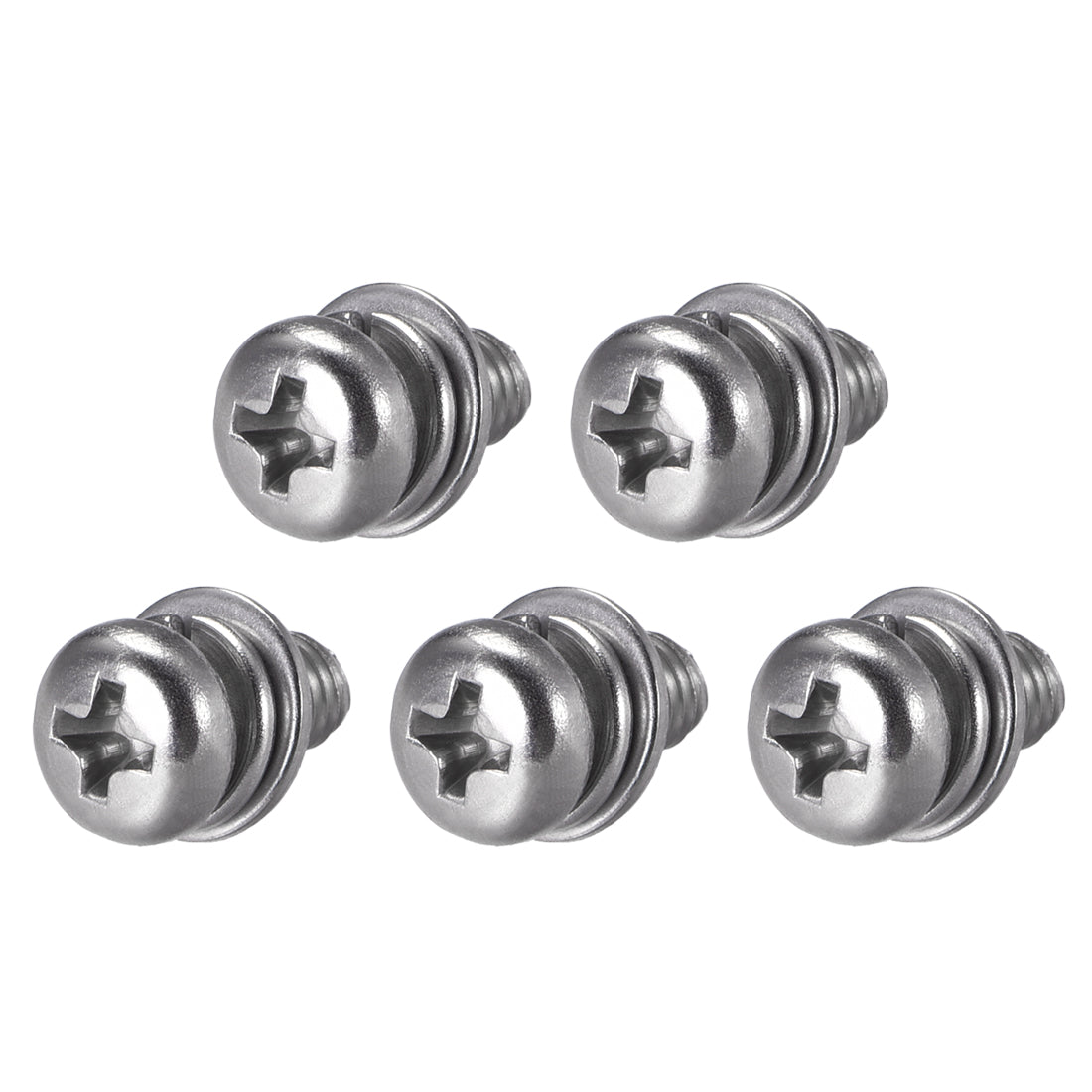 Harfington Phillips Pan Head Machine Screws Bolts w Spring Washer and Plain Washers, 5pcs