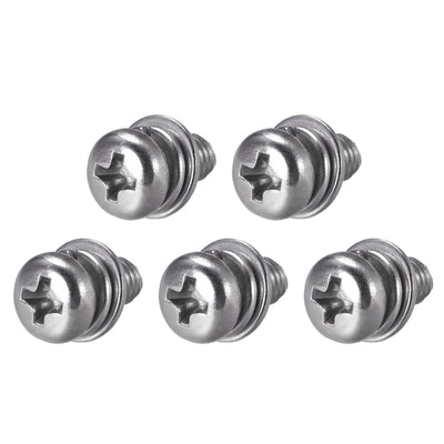 Harfington Phillips Pan Head Machine Screws Bolts w Spring Washer and Plain Washers, 5pcs