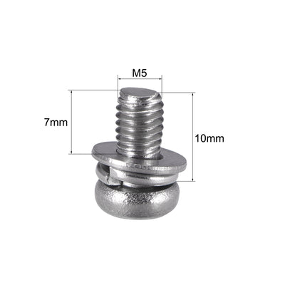 Harfington Phillips Pan Head Machine Screws Bolts w Spring Washer and Plain Washers, 5pcs