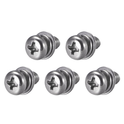 Harfington Phillips Pan Head Machine Screws Bolts w Spring Washer and Plain Washers, 5pcs
