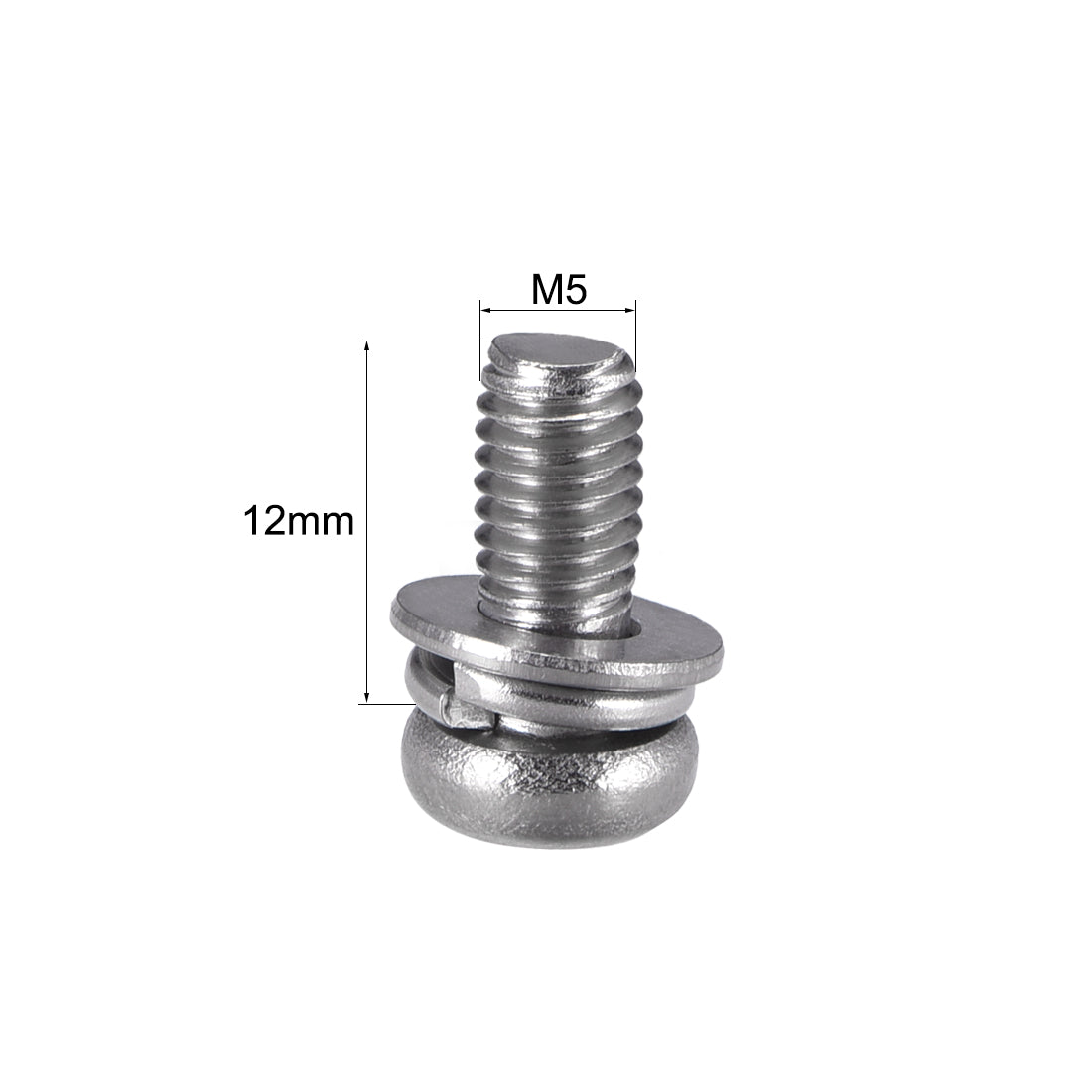 Harfington Phillips Pan Head Machine Screws Bolts w Spring Washer and Plain Washers, 5pcs
