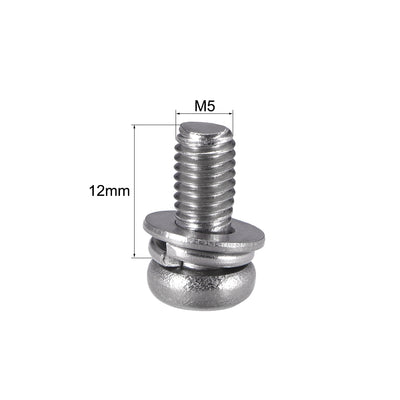 Harfington Phillips Pan Head Machine Screws Bolts w Spring Washer and Plain Washers, 5pcs