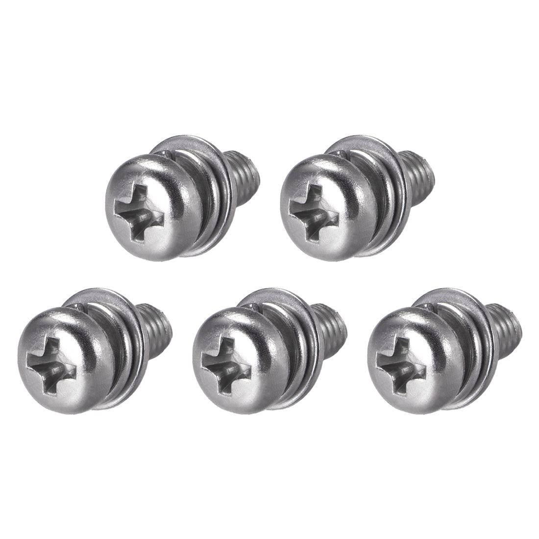 Harfington Phillips Pan Head Machine Screws Bolts w Spring Washer and Plain Washers, 5pcs