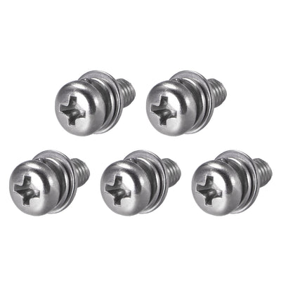 Harfington Phillips Pan Head Machine Screws Bolts w Spring Washer and Plain Washers, 5pcs