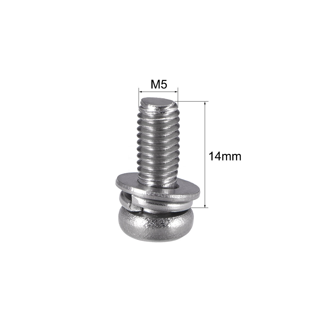 Harfington Phillips Pan Head Machine Screws Bolts w Spring Washer and Plain Washers, 5pcs