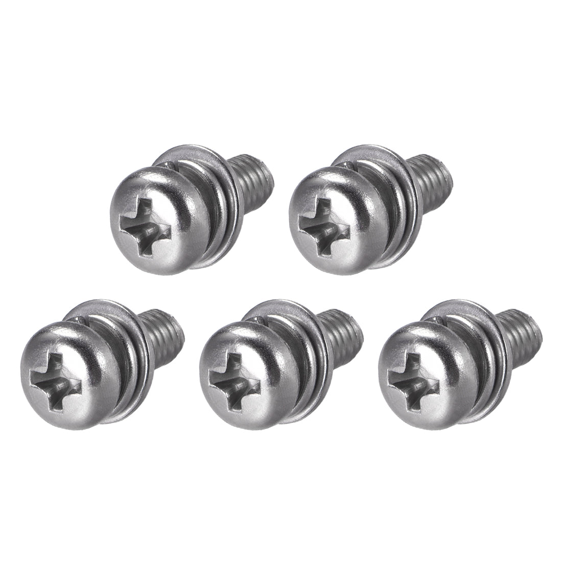 Harfington Phillips Pan Head Machine Screws Bolts w Spring Washer and Plain Washers, 5pcs