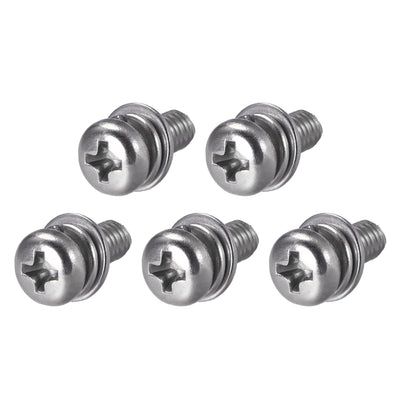 Harfington Phillips Pan Head Machine Screws Bolts w Spring Washer and Plain Washers, 5pcs