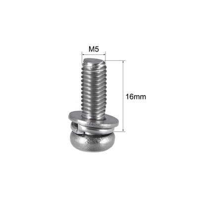 Harfington Phillips Pan Head Machine Screws Bolts w Spring Washer and Plain Washers, 5pcs
