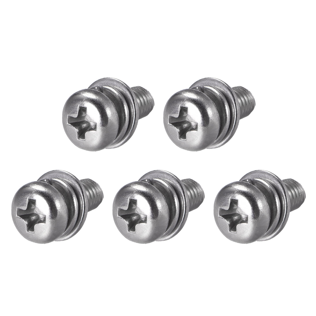 Harfington Phillips Pan Head Machine Screws Bolts w Spring Washer and Plain Washers, 5pcs