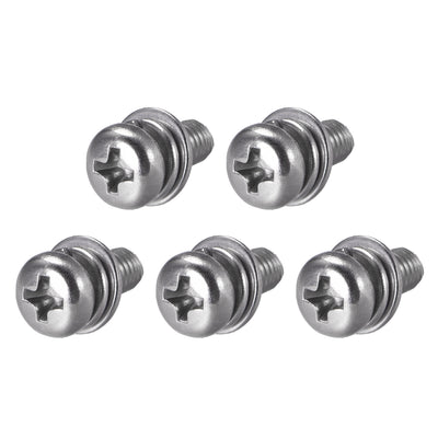 Harfington Phillips Pan Head Machine Screws Bolts w Spring Washer and Plain Washers, 5pcs