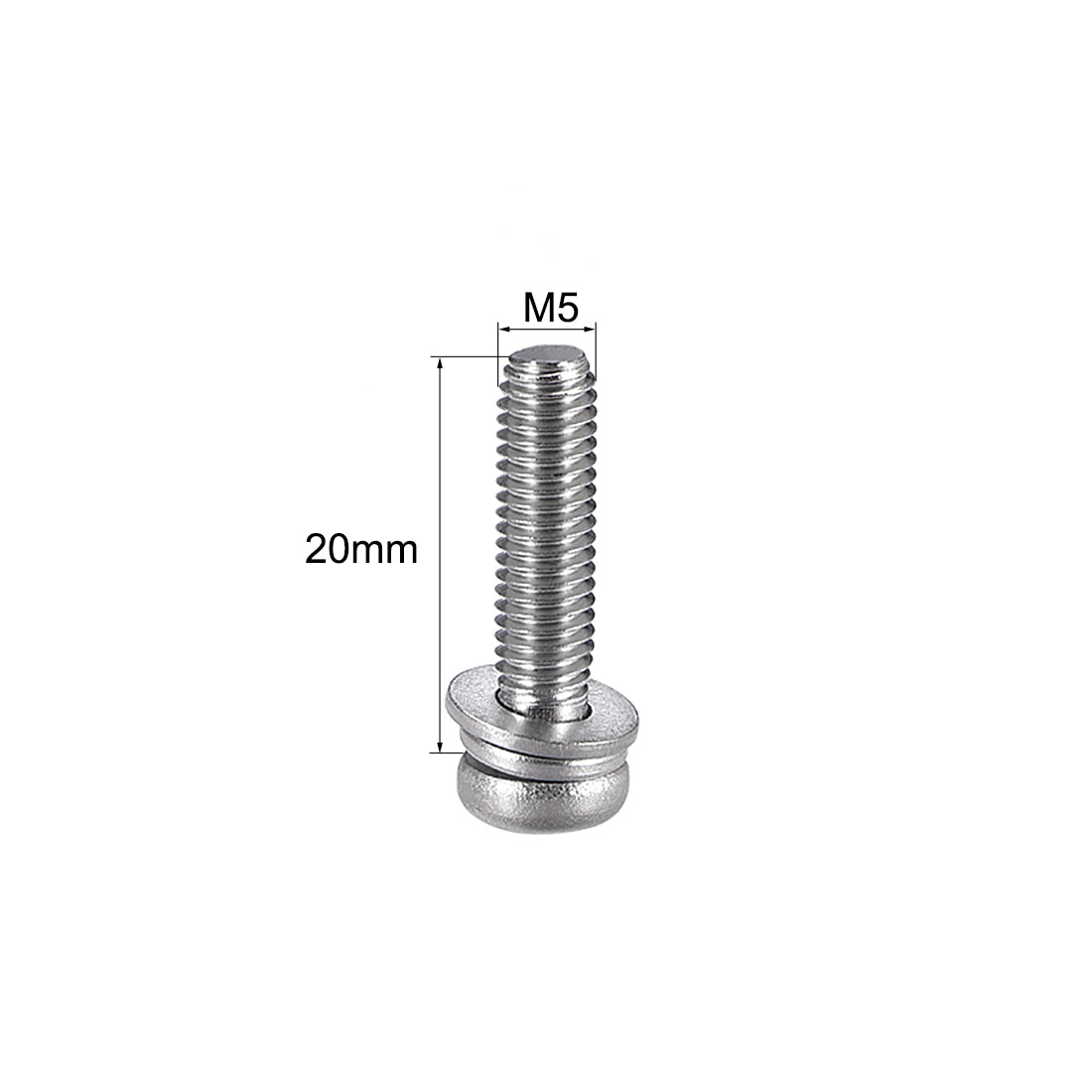 Harfington Phillips Pan Head Machine Screws Bolts w Spring Washer and Plain Washers, 5pcs