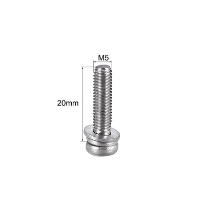 Harfington Phillips Pan Head Machine Screws Bolts w Spring Washer and Plain Washers, 5pcs
