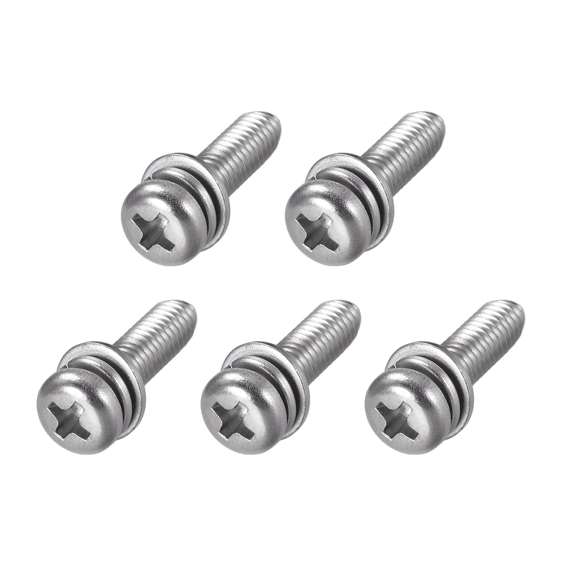 Harfington Phillips Pan Head Machine Screws Bolts w Spring Washer and Plain Washers, 5pcs