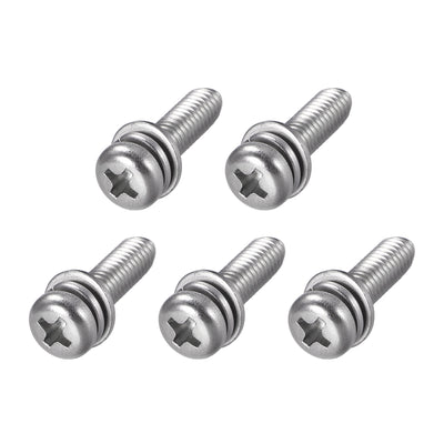 Harfington Phillips Pan Head Machine Screws Bolts w Spring Washer and Plain Washers, 5pcs
