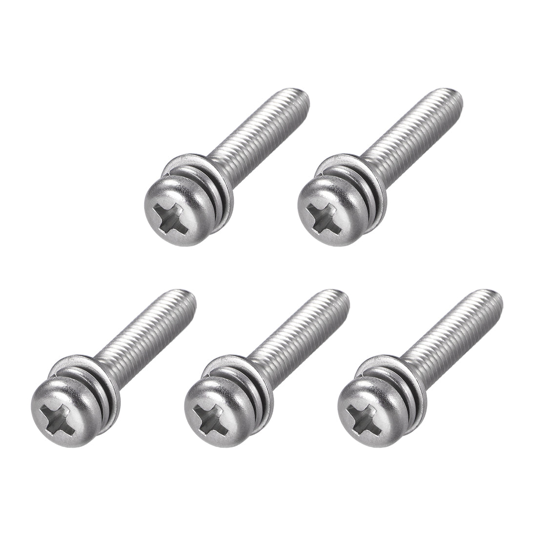 Harfington Phillips Pan Head Machine Screws Bolts w Spring Washer and Plain Washers, 5pcs