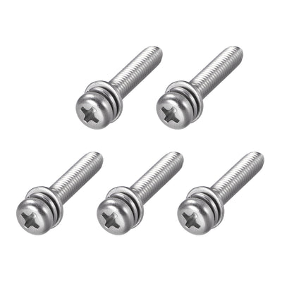 Harfington Phillips Pan Head Machine Screws Bolts w Spring Washer and Plain Washers, 5pcs