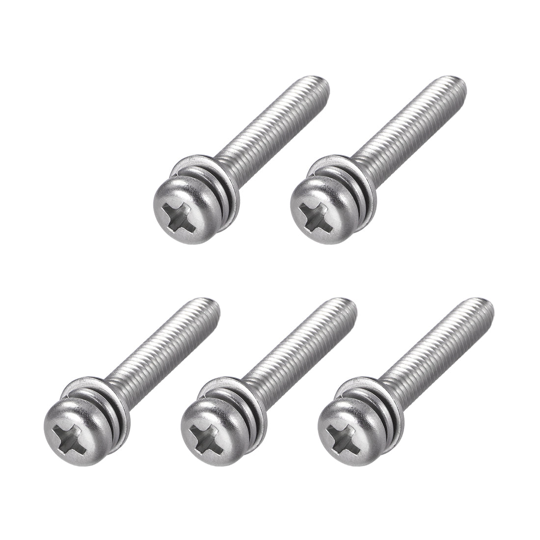 Harfington Phillips Pan Head Machine Screws Bolts w Spring Washer and Plain Washers, 5pcs