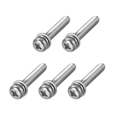 Harfington Phillips Pan Head Machine Screws Bolts w Spring Washer and Plain Washers, 5pcs