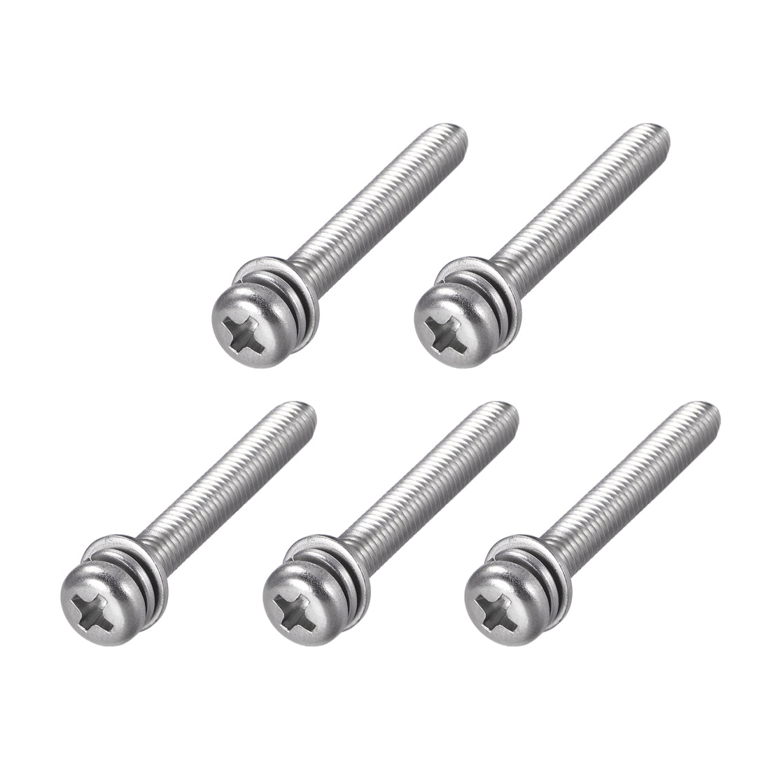 Harfington Phillips Pan Head Machine Screws Bolts w Spring Washer and Plain Washers, 5pcs