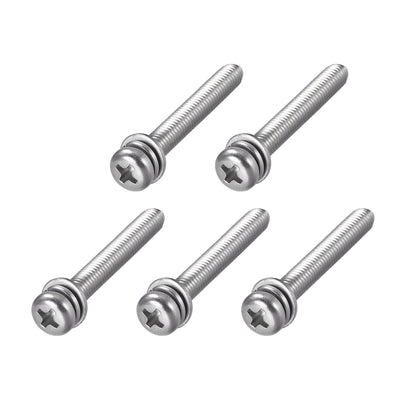 Harfington Phillips Pan Head Machine Screws Bolts w Spring Washer and Plain Washers, 5pcs