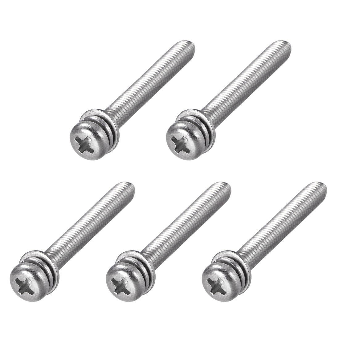 Harfington Phillips Pan Head Machine Screws Bolts w Spring Washer and Plain Washers, 5pcs