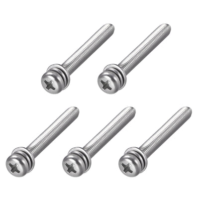 Harfington Phillips Pan Head Machine Screws Bolts w Spring Washer and Plain Washers, 5pcs
