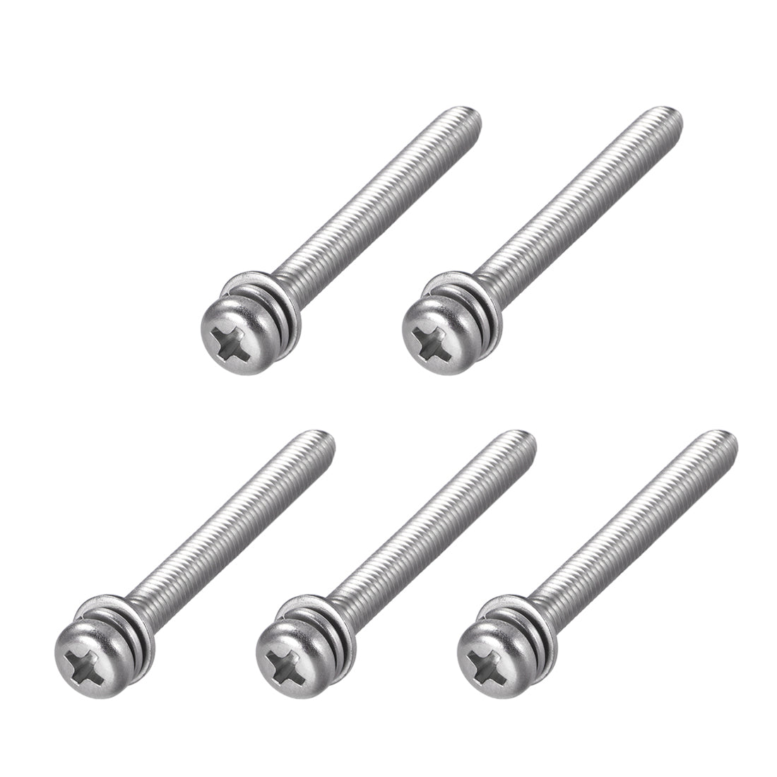 Harfington Phillips Pan Head Machine Screws Bolts w Spring Washer and Plain Washers, 5pcs