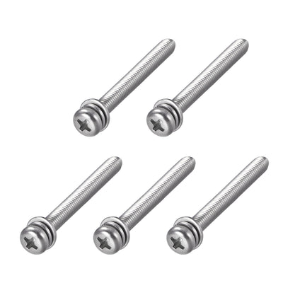Harfington Phillips Pan Head Machine Screws Bolts w Spring Washer and Plain Washers, 5pcs
