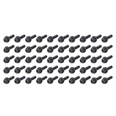 Harfington Phillips Pan Head Machine Screws Bolts with Spring Washer w Plain Washers, 50pcs