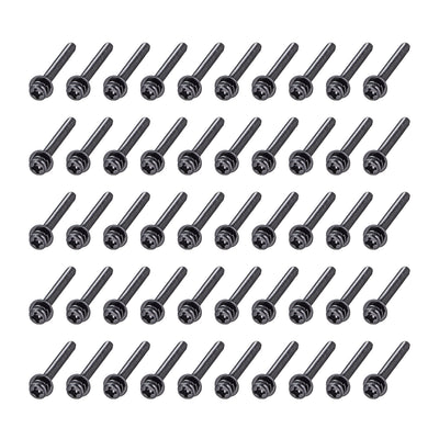 Harfington Phillips Pan Head Machine Screws Bolts with Spring Washer Plain Washers 50pcs