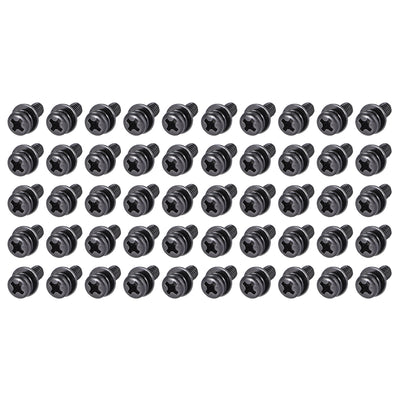 Harfington Phillips Pan Head Machine Screws Bolts with Spring Washer w Plain Washers, 50pcs
