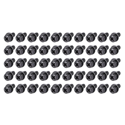 Harfington Phillips Pan Head Machine Screws Bolts with Spring Washer w Plain Washers, 50pcs