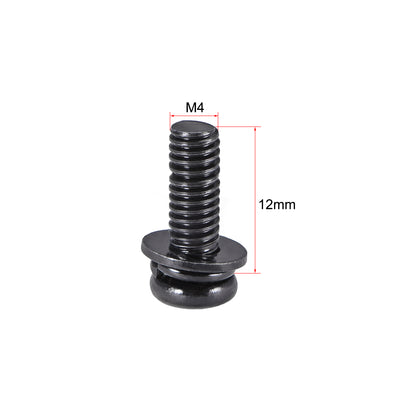 Harfington Phillips Pan Head Machine Screws Bolts with Spring Washer w Plain Washers, 50pcs