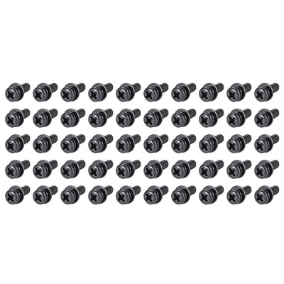 Harfington Phillips Pan Head Machine Screws Bolts with Spring Washer w Plain Washers, 50pcs