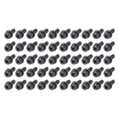 Harfington Phillips Pan Head Machine Screws Bolts with Spring Washer w Plain Washers, 50pcs