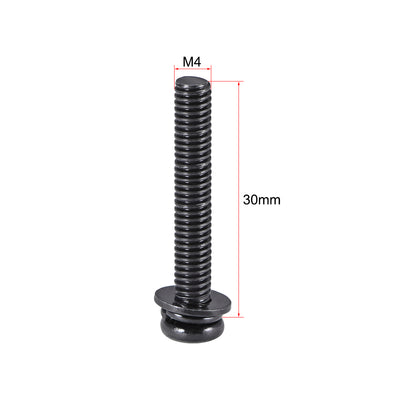 Harfington M4 x 30mm Carbon Steel Phillips Pan Head Machine Screws Bolts Combine with Spring Washer and Plain Washers 25pcs