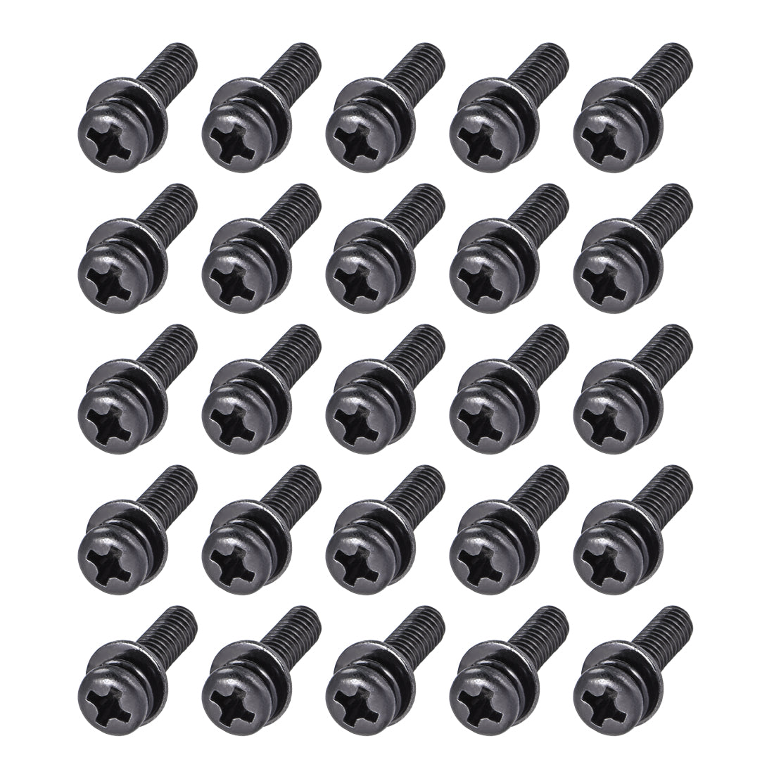Harfington M4 x 30mm Carbon Steel Phillips Pan Head Machine Screws Bolts Combine with Spring Washer and Plain Washers 25pcs