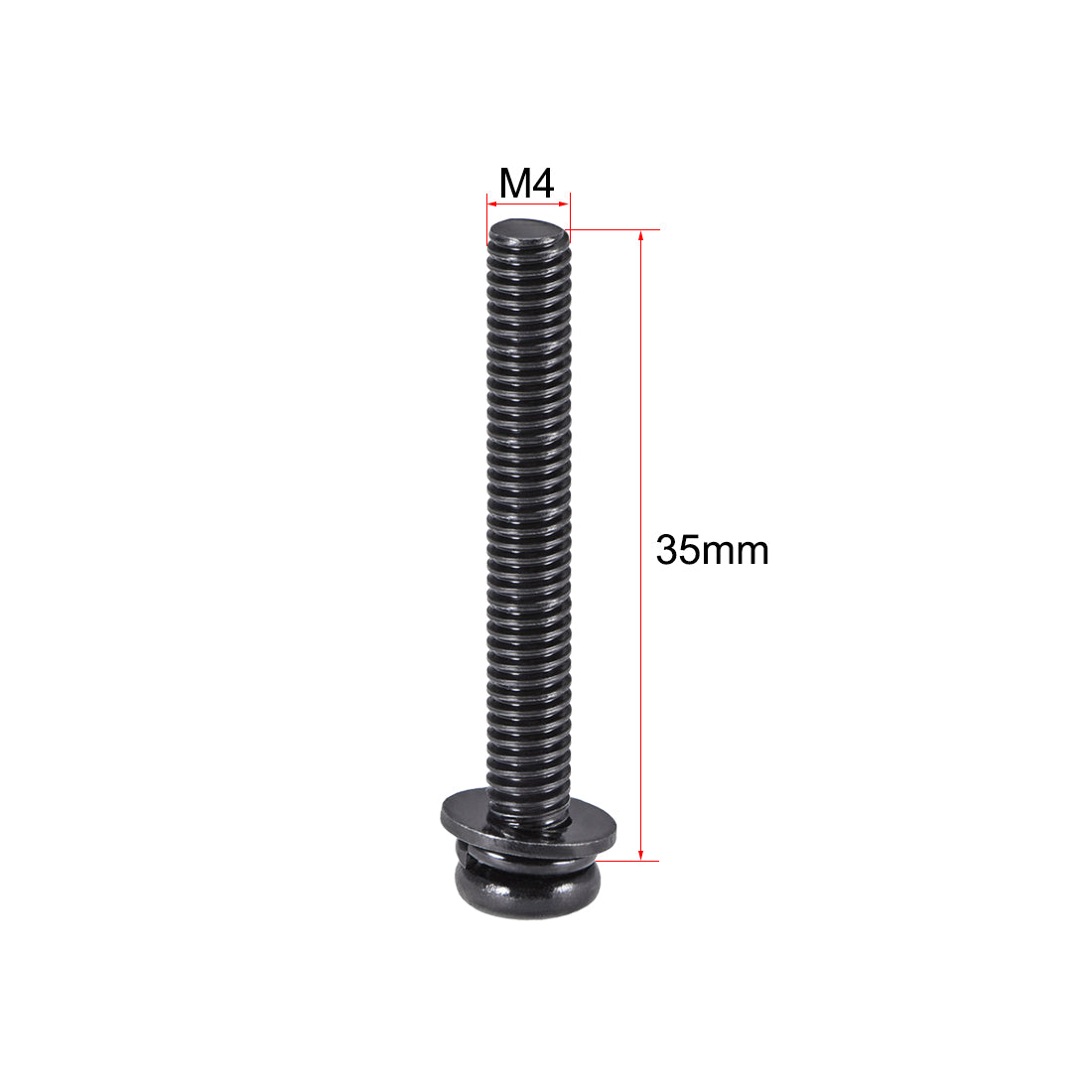Harfington M4 x 35mm Carbon Steel Phillips Pan Head Machine Screws Bolts Combine with Spring Washer and Plain Washers 25pcs