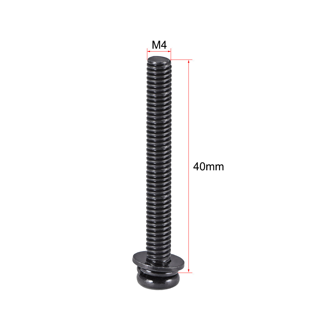 Harfington M4 x 40mm Carbon Steel Phillips Pan Head Machine Screws Bolts Combine with Spring Washer and Plain Washers 10pcs